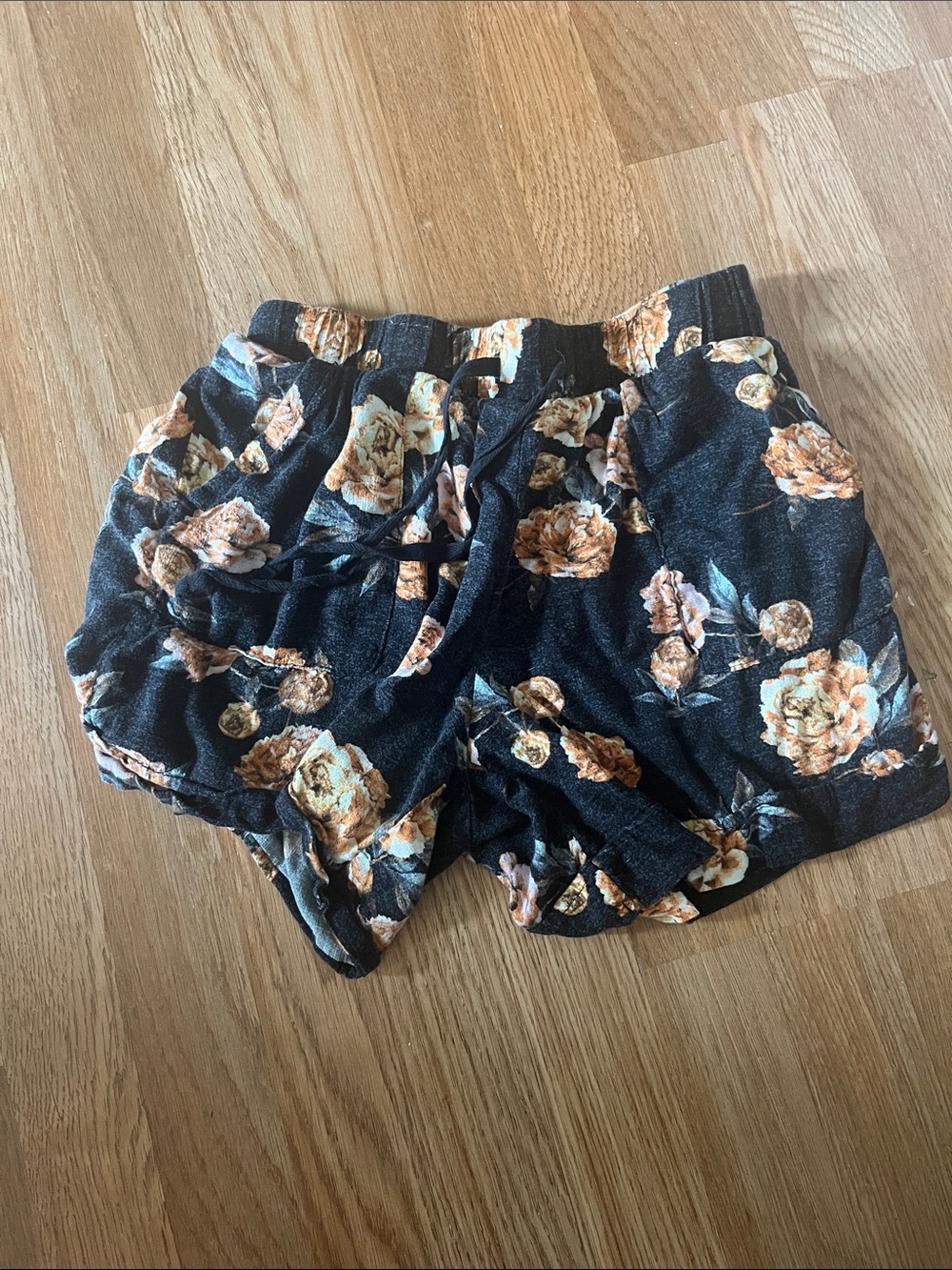 LuLaRoe Black Shorts with Tan Floral Print